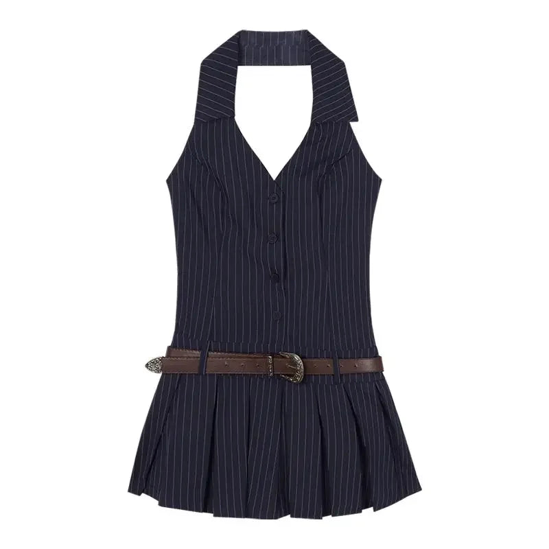 Lunivop Sexy Korean Style Striped Mini Dresses Women Y2k Backless One Piece Short Dress Hotsweet Streetwear Sleeveless Dress