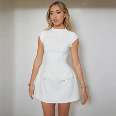 Lunivop Elegant Pretty Short Sleeve Party Ladies O Neck Zipper Mini Women'S Dresses Y2K