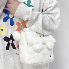 Lunivop Cute Bear Shoulder Bag for Women Soft Fluffy Kawaii Versatile Trend Purse Winter Casual Girls Kid Solid Color Crossbody Bag