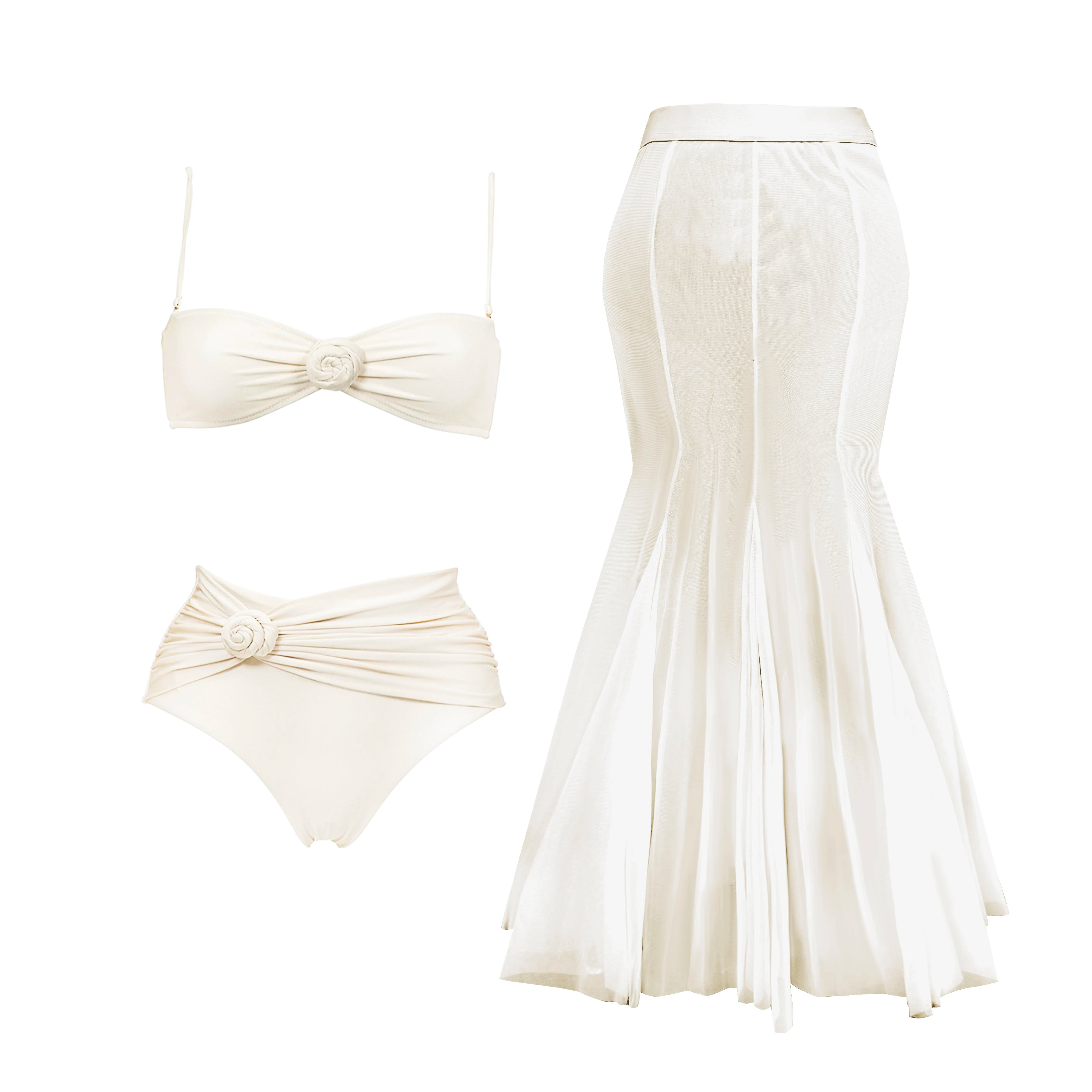 Lunivop   Flower Bikini Women Sexy Swimsuit Push Up Swimwear Female Mesh Skirt Bandeau Biquini Solid White Bathingsuit Swim Suit Beachwear