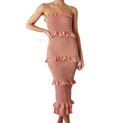 Lunivop  Sexy Wood ears Ruffles Elastic Bodycon Sling Dress Women Package Hips Midi Long Skinny Dresses Slim fit Robe