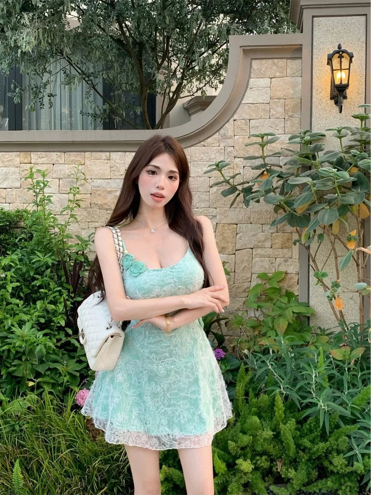 Lunivop  Mini Dresses Women Flowers Lace Patchwork Slim Slash Neck Backless Party Dress Female Sexy Elegant Holiday Casual