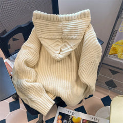 Lunivop  Hooded Cardigans Women Harajuku Pure Vintage Gentle Autumn Soft Leisure Streetwear Students Young Simple Sweaters Korean Style