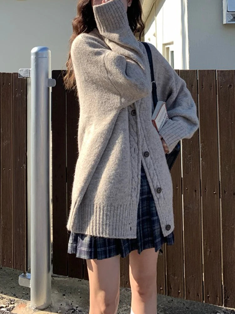 Lunivop Slouchy Knit Cardigan Sweater for Women Comfy Cable-knit Button Up Sweater Jacket Female Autumn Winter Vintage Outfit
