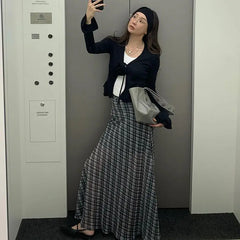 Lunivop Vintage Plaid Skirt Women Korean Style Y2k Mesh Long Skirts Elegant Sweet Harajuku Retro Fashion Skirts Streetwear