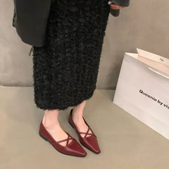 Lunivop  Fashion Cross Strap Women Mary Jane Shoes New  Autumn Pointed Toe Dress Flat Shoe Ladies Red Soft Sole Ballet Shoes