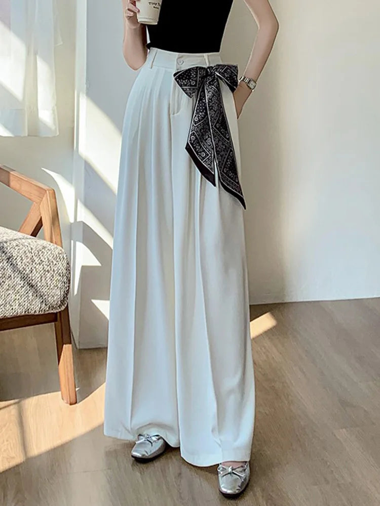 Lunivop  Chic Lace Up Suit Wide Leg Pant Women Elegant Loose High Waist Bow Trousers Korean Fashion Female Casual Sweet Pants New