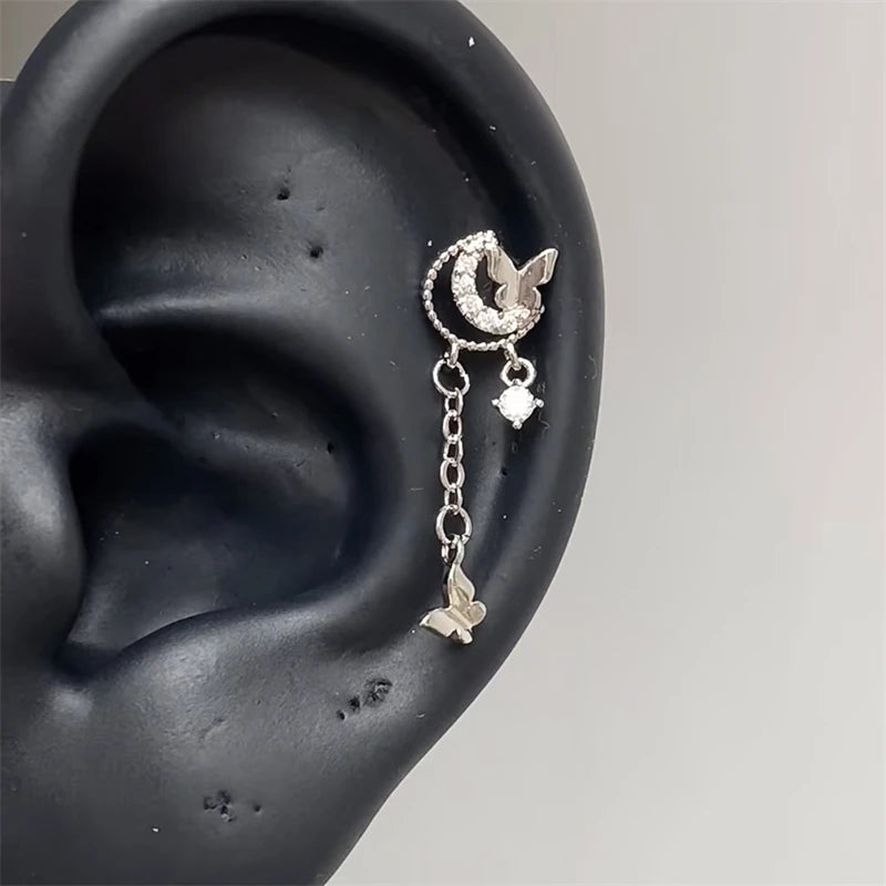 Lunivop 1pcs Quality Shiny Zircon Five Pointed Star Pendant Cochlear Ear Bone Nail 316L Stainless Steel Earring for Women Waterproof