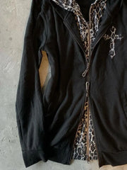 Lunivop  American Vintage Fake Two Hooded Sweatshirt Y2k High Street Print Jacket Women Cardigan Coats Grunge Leopard Hoodie