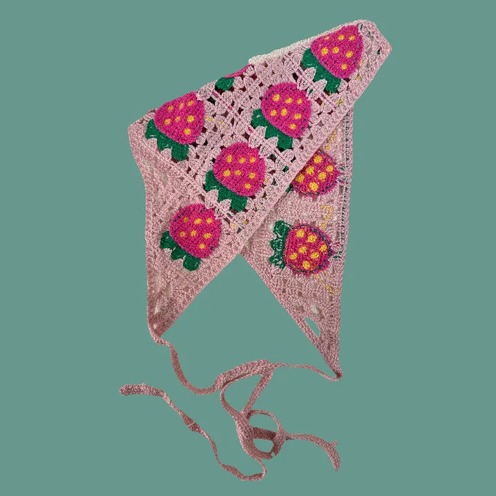 Lunivop  Elegant Knitted Triangle Scarf Headband for Women Fashion Girl strawberry Versatile pattern Hair Band Hair Accessory