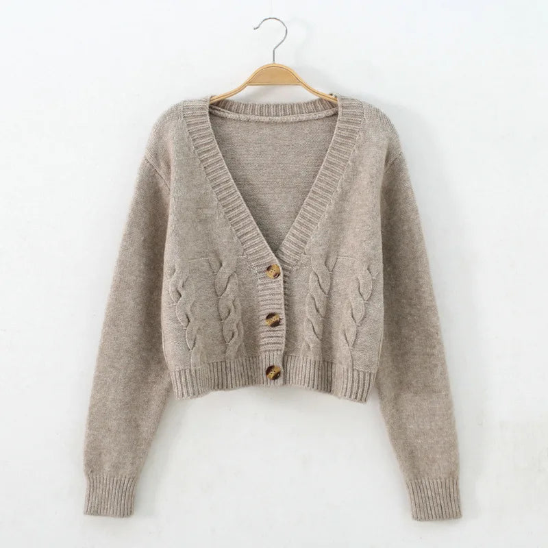 Lunivop Cable Knit Crop Sweater Cardigan Women V-neck Button Front Knitted Cardigan Jacket Fall Winter 2025 Casual Outfit