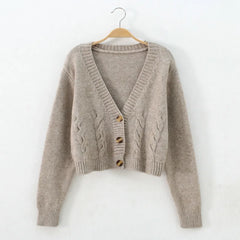 Lunivop Cable Knit Crop Sweater Cardigan Women V-neck Button Front Knitted Cardigan Jacket Fall Winter 2025 Casual Outfit