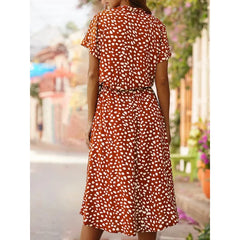 Lunivop  Summer Polka Dot Dress Ladies Leopard Print Shirt Dress Bohemian Mid-length Clothing High Waist Beachwear Vacation White Dress