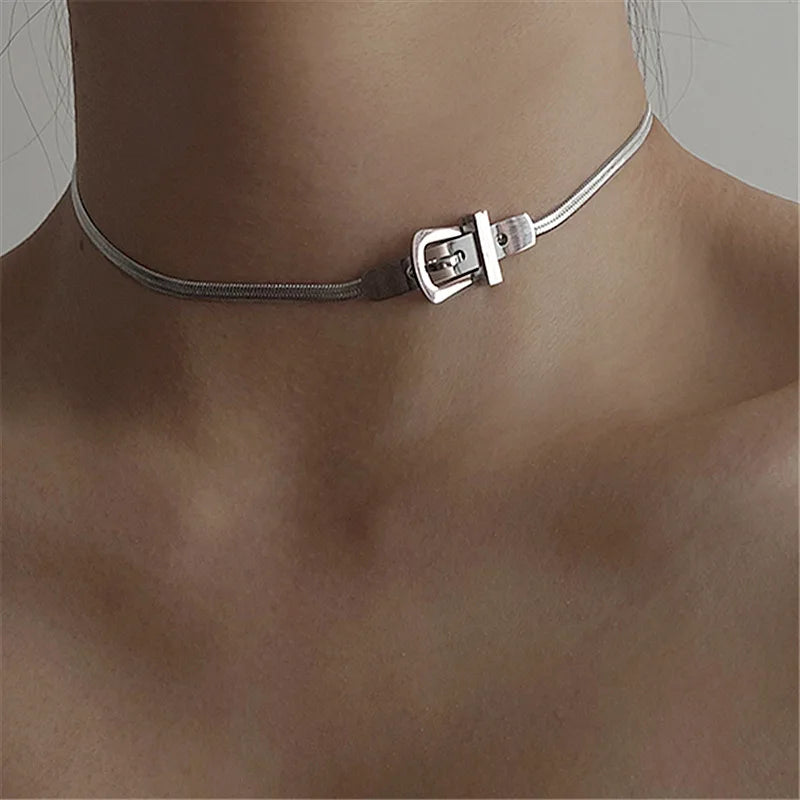 Lunivop Belt Buckle Choker Snake Chain Necklaces For Sexy Women Minimalist Titanium Steel Hip Hop Necklace Punk Cool Trend Jewelry