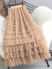 Lunivop  Summer Elegant Women Tulle Skirt Korean Fashion Mesh A Line Ladies Cake Skirt High Waist Loose Party Female Skirts New