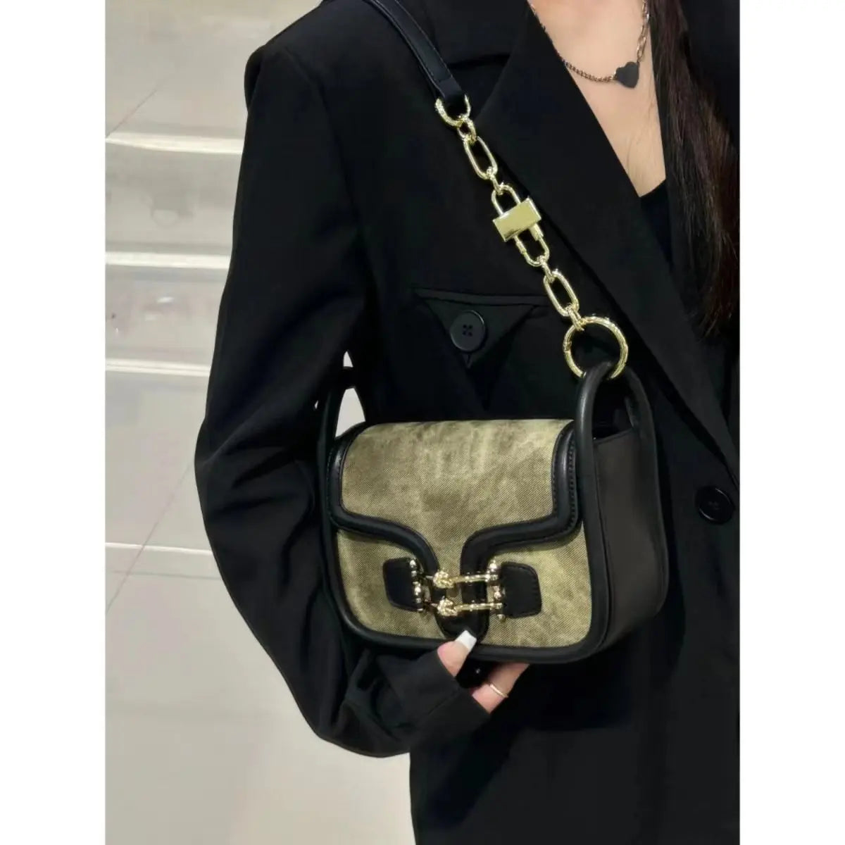 Lunivop  Retro Green Lock Shoulder Bag Women Large Capacity Square Crossbody Bag Ladies Fashion Premium Luxury Design Underarm Bags
