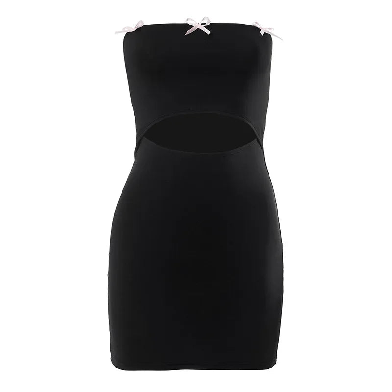 Lunivop Summer Women's Pure Desire Wind Sexy Hottie Bow Decoration Hollow Out Sheath Dress Women