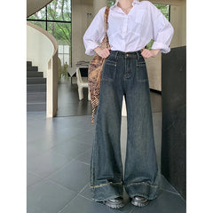 Lunivop American Style High-waisted Wide-leg Jeans Blue Pocket Design Unique Straight-leg Pants For Women Fashion Wide-leg Cowboy Pants