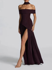 Lunivop  2000s European fairycore Elegant One Shoulder Solid Color retro Dress Fashionable Sexy backless High slit Women's Long Dress