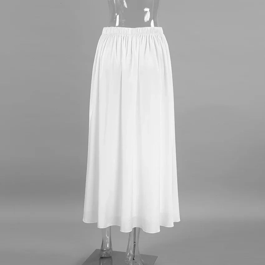 Lunivop White Satin Maxi Skirt for Women Elegant Fashion High Waist Slim Skirts Autumn Winter Casual Loose A-line Skirt with Lining 2024