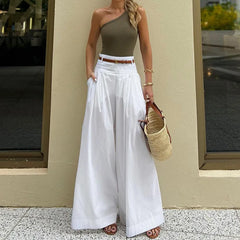 Lunivop  Women Casual High Street Trousers with Belt Spring Summer High Waist Solid Color Fashion Pockets Loose Wide Leg Pants