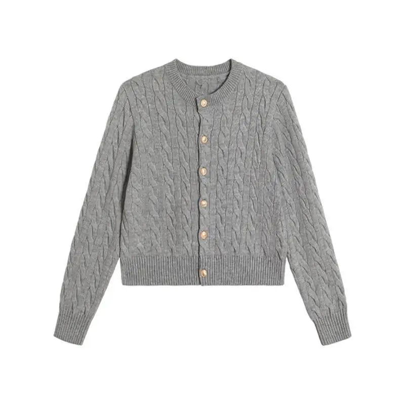 Lunivop Vintage Long Sleeve Cardigan Women Sweater O-neck Elegant Knitted Top Fashion Autumn Grey Knitwear