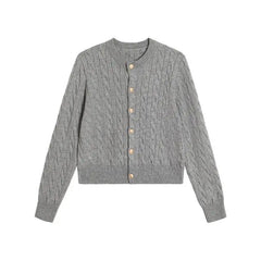 Lunivop Vintage Long Sleeve Cardigan Women Sweater O-neck Elegant Knitted Top Fashion Autumn Grey Knitwear