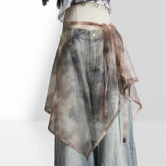 Lunivop  Layering Mesh Vintage Spice Girls Skirt One-piece Print All-match Casual Slim Faldas Sweet Fresh Irregular Fart Curtain