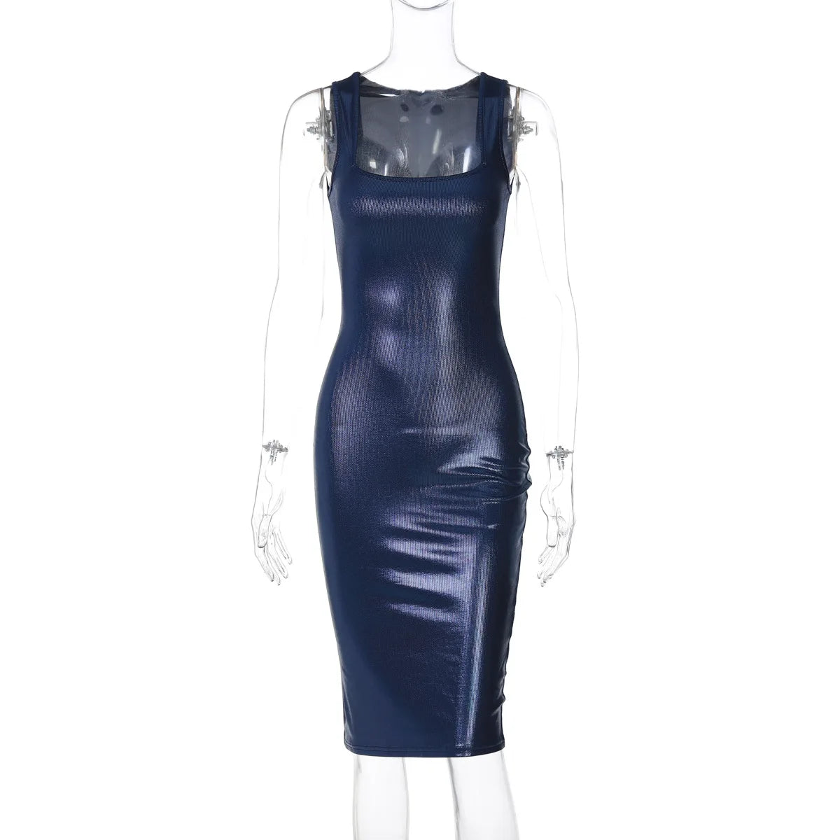Lunivop Square Neck Sleeveless Bodycon Midi Dress Kylie Jenner Outfits Sexy Blue Night Club Dresses For Women Christmas