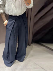 Lunivop  Stylish Stripe Pleated Wide Leg Pants For Women Casual Pockets High Waist Long Trousers Autumn New Lady Pants Streetwear
