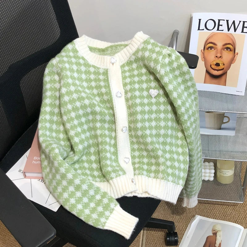 Lunivop Cute Heart Button Knit Cardigan for Women Heart-shape Embroidered Button-up Crop Sweater Jacket Teen-girl Kawaii Y2K Outfit