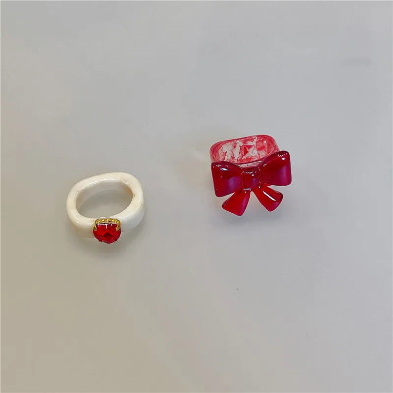 Lunivop Resin Rings Dumpy Acrylic Rings Bowknot Rings set Aesthetic Trendy Colorful Open Rings Statement Jewelry Bow Rings for Women