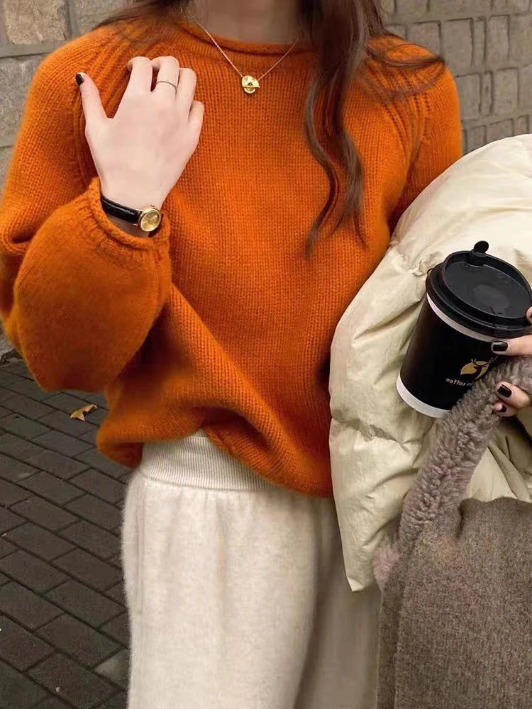Lunivop Knit Sweater Women's Tops Long Sleeves Crew Neck Pullover Oversized Loose Plain Jumper Casual Stylish Autumn Winter Outfit