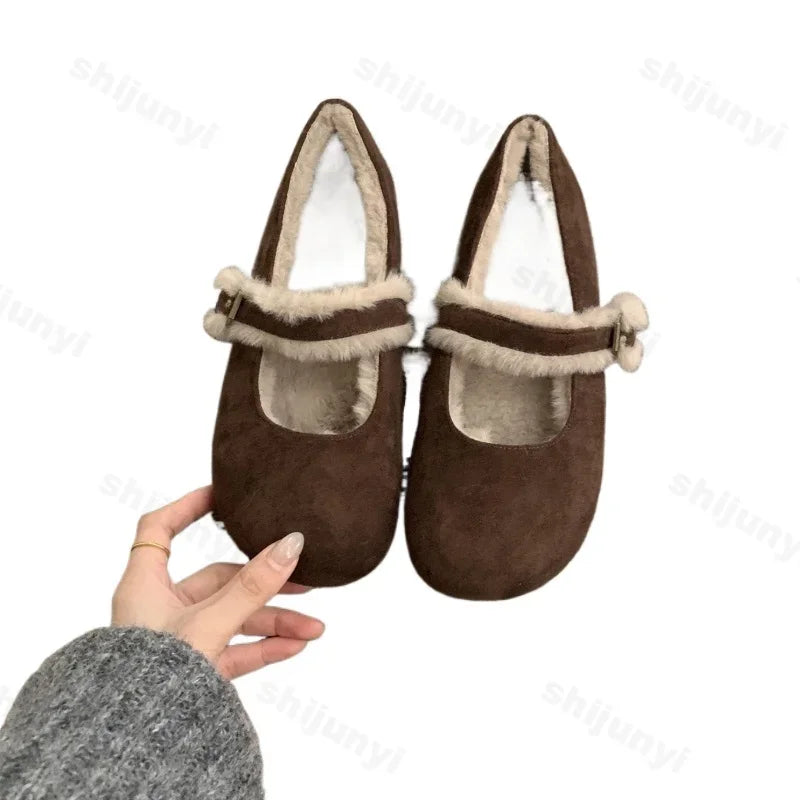 Lunivop Winter Vintage Fleeces Women Flats Casual Shallow Ladies Comfort Soft Sole House Warm Cotton Shoes Zapatos De Mujer