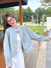 Lunivop Sweet Biker Pu Jacket Women Vintage Preppy Style Big Pockets Short Coat Casual Korean Long Sleeve Retro O Neck Cute Tops