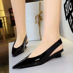 Lunivop  Women New Glossy Leather Slingback Pumps Lady Vintage Brown 3cm High Heels Sandals Female Wedges Daily Office Casual Shoes