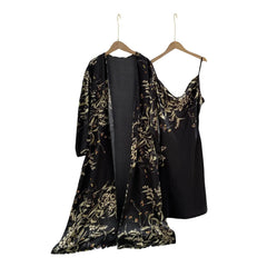 Lunivop  Women Four Seasons Two Pieces Pajamas Spaghetti Strap Girls Nightdress Long Sleeve Nightrobe Printing V-Neck Lace Up Nightgown