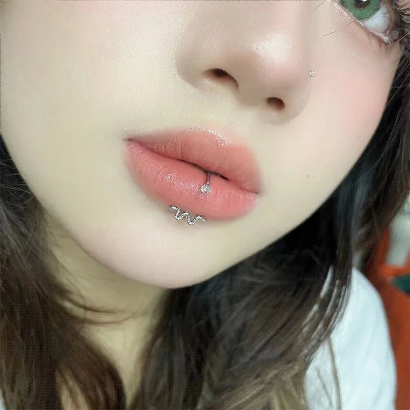 Lunivop Goth Titanium steel Lip Piercing Snake Labret Ring Dangle C Shape Helix Earring Cartilage on Ear Stud Body Piercing Jewelry