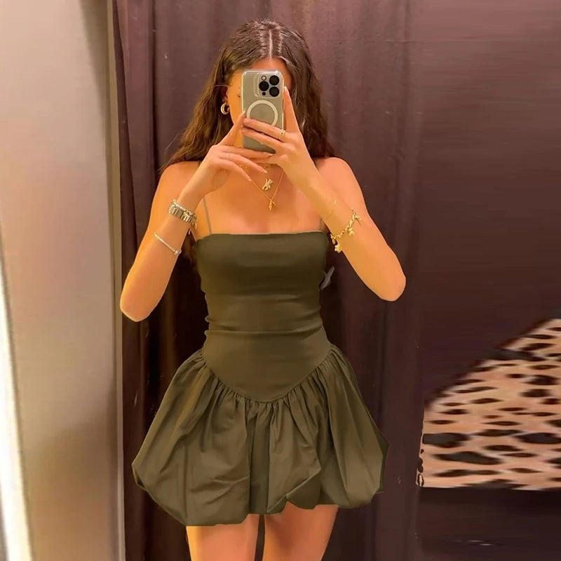 Lunivop Sleeveless Ruffles Short Women'S Dresses Elegant Evening Party Fashion 2024 Solid Bud Bubble Dress Y2K Korean Clothing