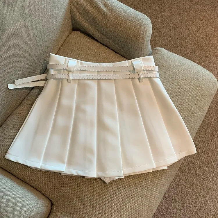 Lunivop Women Pleated Mini Skirt with Dual Heart Belt for Teen-girl High Waist Tennis Skirt Preppy Summer Y2K Outfit