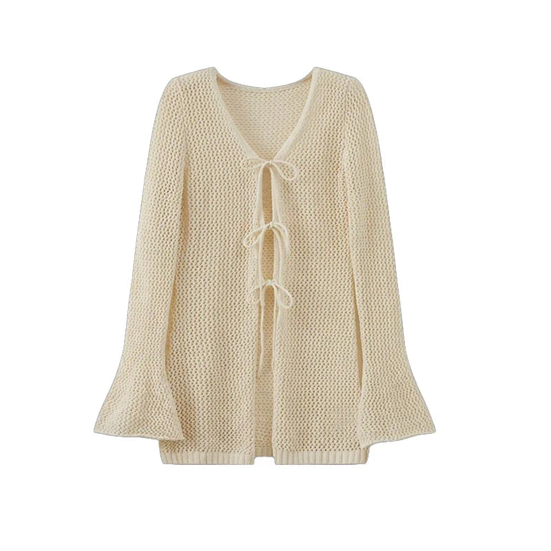 Lunivop Tie Front Open Knit Cardigan Women Long Sleeve Longline Sweater Jacket Sheer Beach Cover-Up Ladies Boho Vacation Outfit