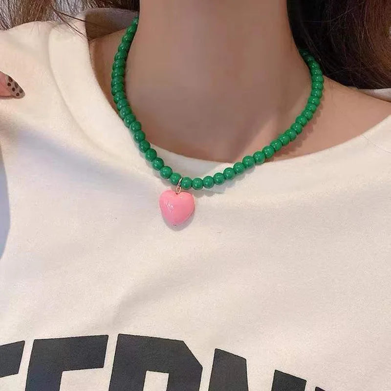 Lunivop Summer Green Necklace Handmade Beaded Clavicle Chain Choker Light Luxury Design Necklace 2022 Accessories