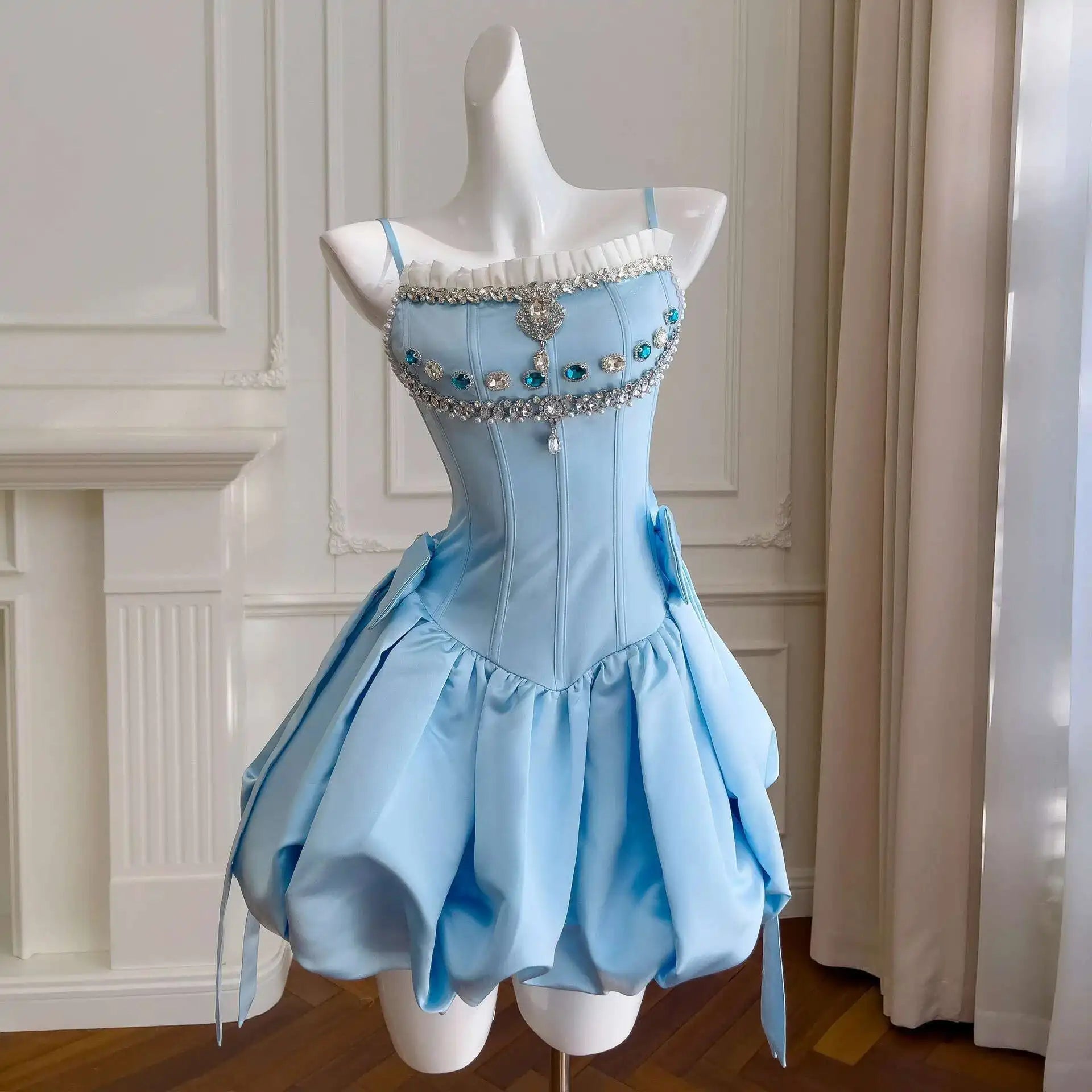 Lunivop Solid Diamond Spliced Women's Strapless Dresses Slash Collar High Waist Sleeveless Elegant Dress Summer 2025 New