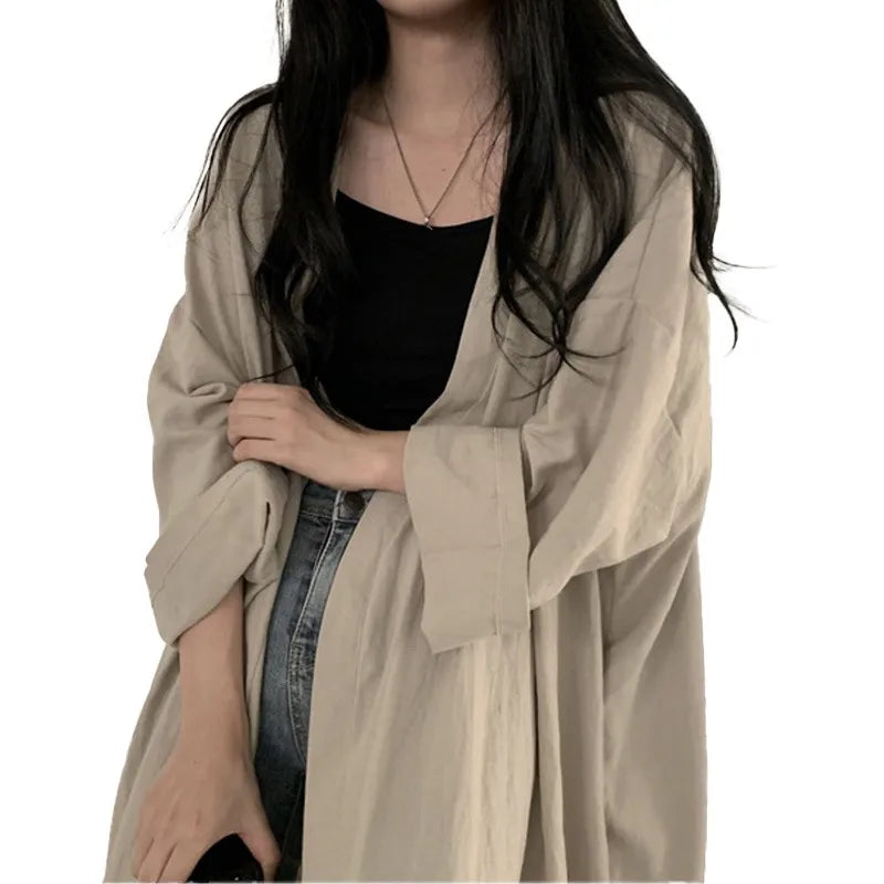 Lunivop Summer Korean Version Loose Fit Women's Long Cardigan Summer Solid Color Breathable Thin Windbreaker Sunscreen Clothing