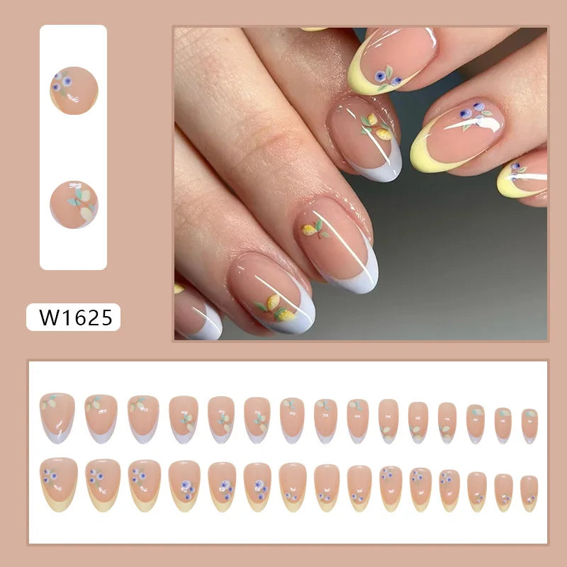 Lunivop  24pcs Simple french tip nails Mango Blueberry Short Removable Nail tip cheap medium press on nails False nails acrylic fake nail