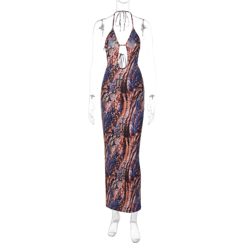 Lunivop Tie Dye Print Halter Hollow Out Sleeveless Casual Women'S Long Dreses Summer Evening Beach Vacation Party Lady Clothes
