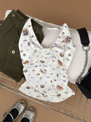 Lunivop  Pure Desire Sweet Spice Girls Print Vest Halter Sling New Fresh Unique Tees Lace Up Sexy Ruched All-match Sweet Women Top