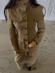 Lunivop  Strap Flap Pocketed Stand Collar Jacket Tailored Fit Buttoned Autumn Edgy Chic Women Outerwear Fashion Elegant Lady Coat