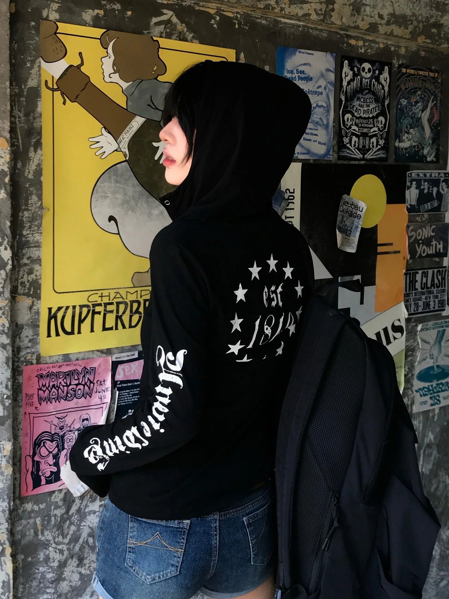 Lunivop American Retro T-shirt Women Hooded Print Graphic Tops Y2k Vintage Tops Streetwear Japanese 2000s Grunge Tops E-girls