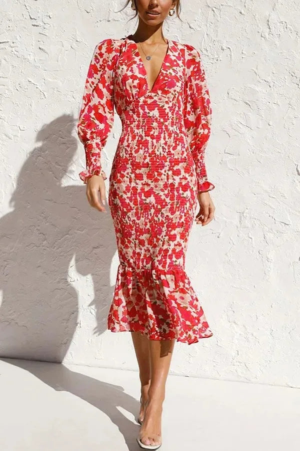 Lunivop  New In Summer Women's Dress Lantern Sleeve Printed Evening Women Dress Elegant Party Long Formal Occasion Dresses for Women